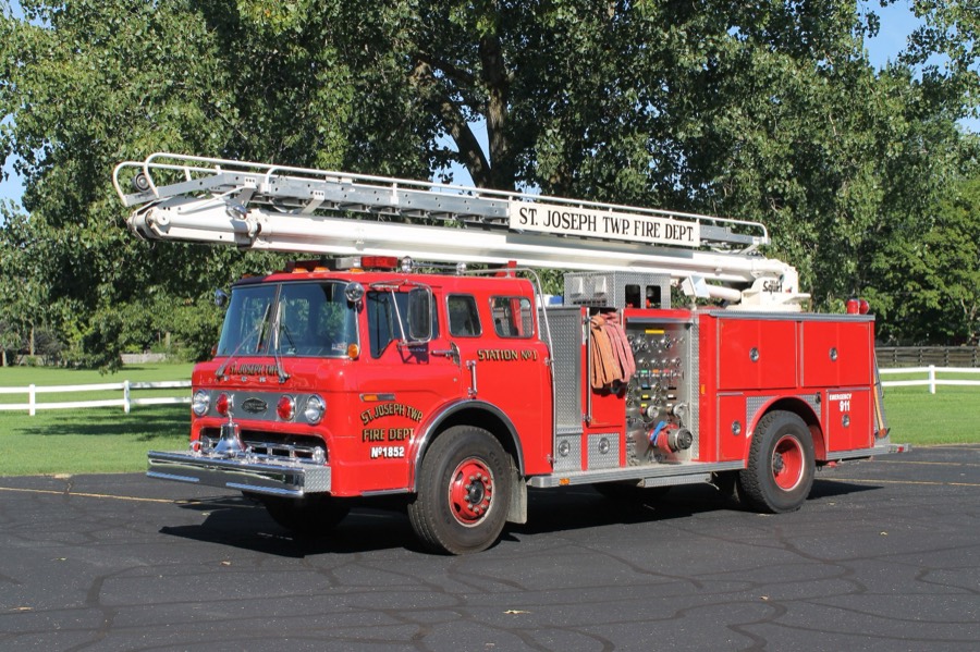 Aerial 1852, a red ladder truck lettered St. Joseph Twp Fire Dept